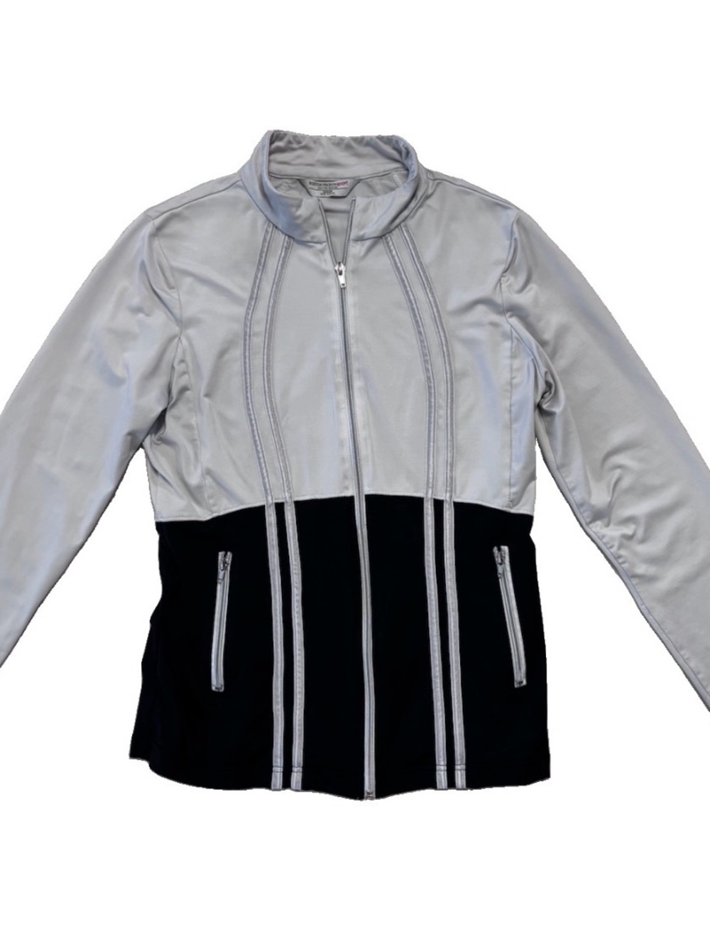 Boston Proper Sport Athletic Full-Zip Jacket Gray & Black Nylon/Spandex Med.